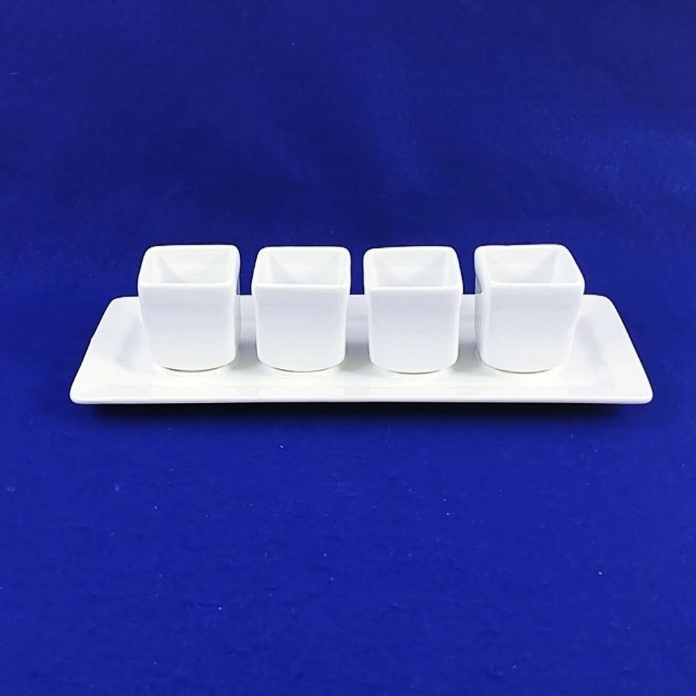 Pier 1 Imports Tasting Party Sampler Set Porcelain Cups Tray 5 Pieces